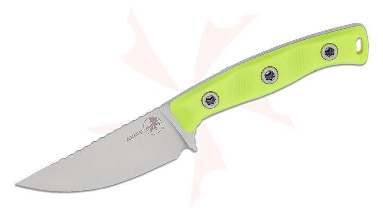 Microtech 95-10HV-1 Akris Fixed Blade Knife 3.7 inch M390MK Stonewashed Drop Point Plain Blade, Milled High Visibility G10 Handles, Dark Chocolate Leather Sheath