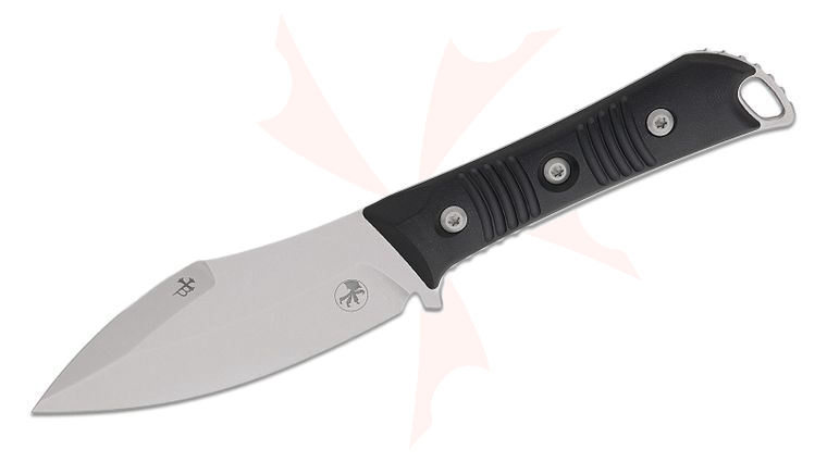 Microtech 96-10BK Borka Blades Always Survive Fixed Blade Knife 4.45 inch M390MK Stonewashed Drop Point Plain Blade, Milled Black G10 Handles, Black Kydex Sheath