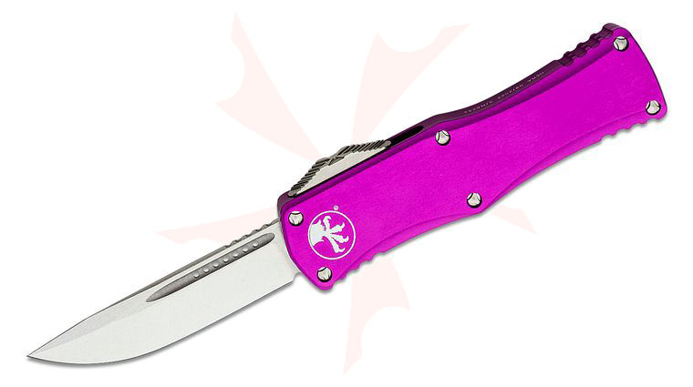 Microtech 703-10VI Hera OTF AUTO Knife 3.125 inch Stonewashed Drop Point Blade, Violet Aluminum Handles