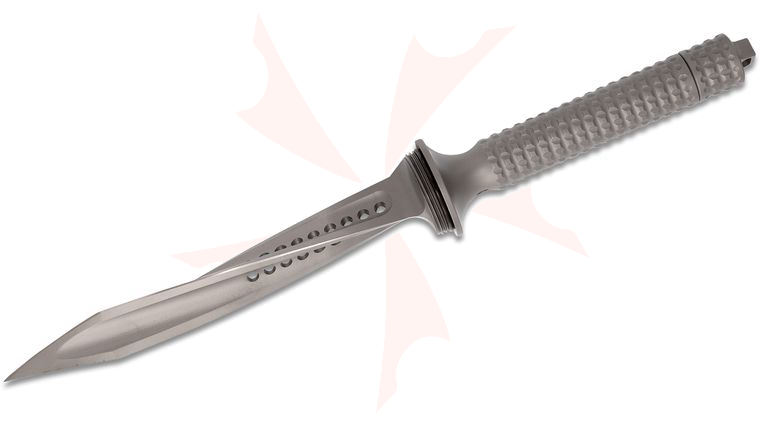 Microtech 105-7 Jagdkommando Fixed Blade Knife 7 inch Tri-Edge Dagger, Bead Blast Finish, Black Aluminum Sheath