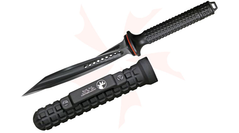 Microtech 105-1 Jagdkommando Fixed 7 inch Tri-Edge Dagger, Black, Black Aluminum Sheath