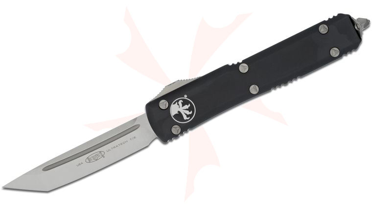 Microtech 123-4 Ultratech AUTO OTF Knife 3.46 inch Satin Tanto Blade, Black Aluminum Handles