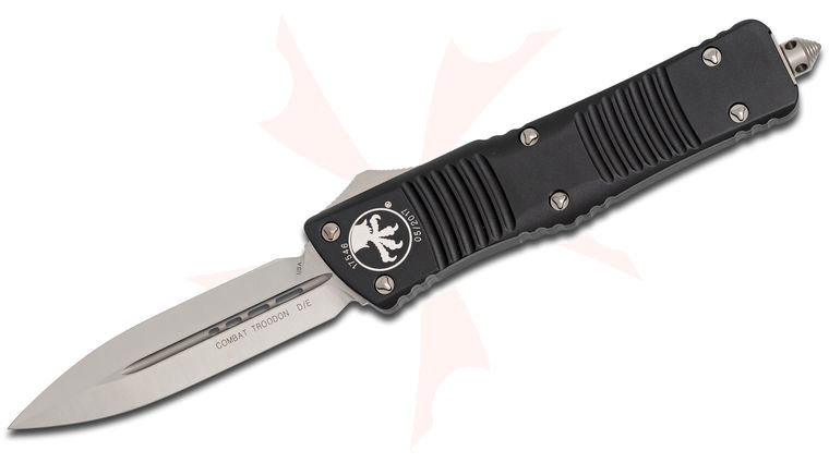 Microtech 142-4 Combat Troodon AUTO OTF Knife 3.75 inch Satin Plain Double Edge Dagger Blade, Aluminum Handle