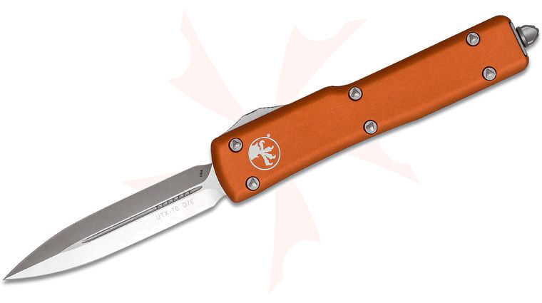 Microtech 147-4OR UTX-70 AUTO OTF Knife 2.41 inch Satin Double Edge Dagger Blade, Orange Aluminum Handles
