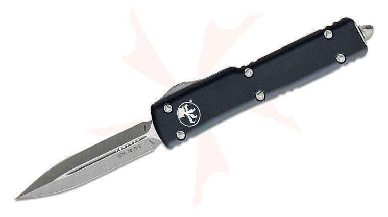 Microtech 147-10AP UTX-70 AUTO OTF Knife 2.41 inch Apocalyptic Double Edge Dagger Blade, Black Aluminum Handles
