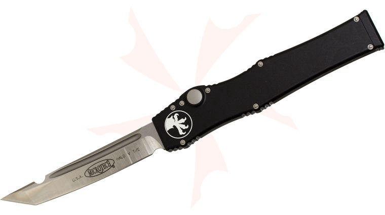 Microtech 150-4 Halo V AUTO OTF 4.6 inch Satin Plain Tanto Blade, Aluminum Handles, Kydex Sheath