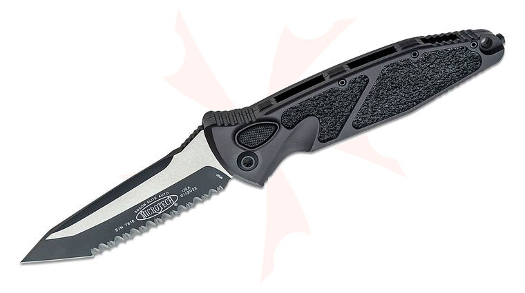 Microtech 161A-3T Socom Elite Tactical AUTO Folding Knife 4.05 inch Black Tanto Serrated Blade, Black Aluminum Handles
