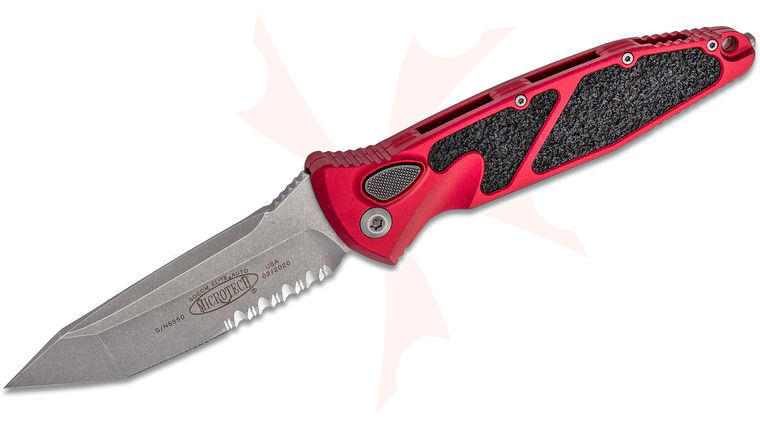 Microtech 161A-11RD Socom Elite AUTO Folding Knife 4.05 inch Stonewashed Tanto Combo Blade, Red Aluminum Handles