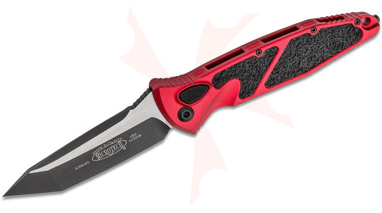 Microtech 161A-1RD Socom Elite AUTO Folding Knife 4.05 inch Black Tanto Plain Blade, Red Aluminum Handles