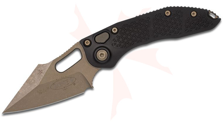 Microtech/Borka Blades 169-13 AUTO Stitch 3.625 inch Bronze Spear Point Blade, Black Aluminum Handles