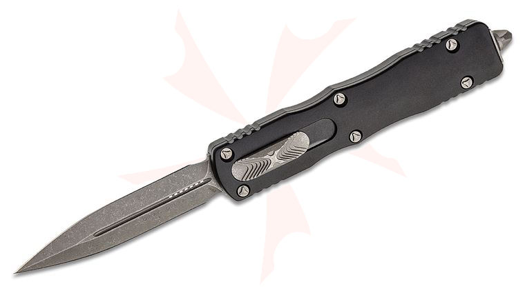 Microtech 227-10AP Dirac Delta AUTO OTF Knife 3.79 inch Apocalyptic Double Edge Dagger Blade, Black Aluminum Handles