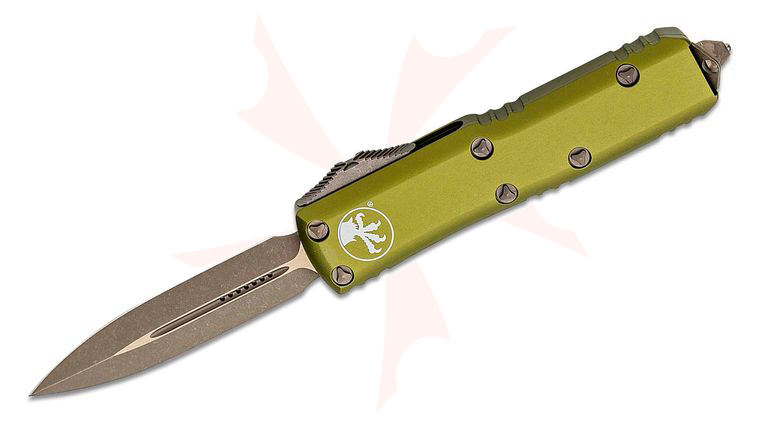 Microtech 232-13APOD UTX-85 AUTO OTF Knife 3 inch Bronze Apocalyptic Double Edge Dagger Blade, OD Green Aluminum Handles