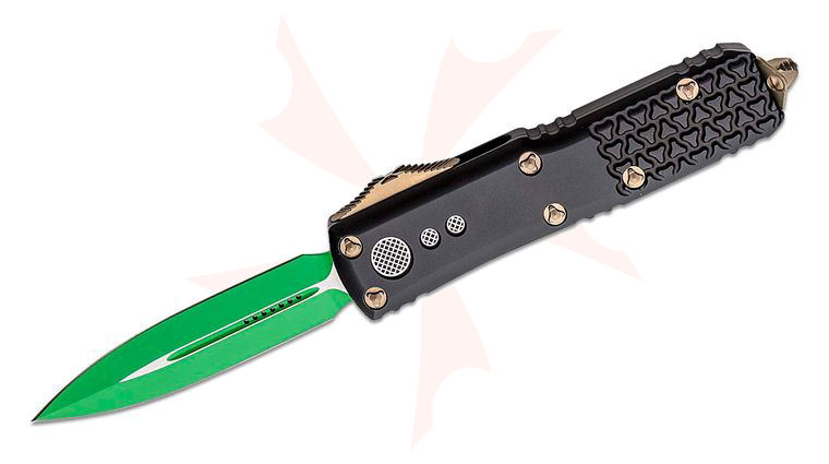 Microtech 232-1JM Jedi Master UTX-85 AUTO OTF Knife 3 inch Green Double Edge Dagger Blade, Black Aluminum Handles