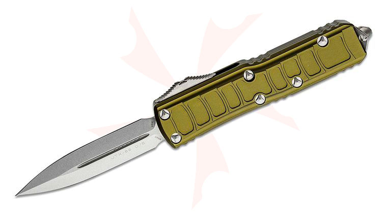Microtech 232II-10ODS Signature Series UTX-85 II AUTO OTF Knife 3 inch Stonewashed Double Edge Dagger Blade, OD Green Machined Aluminum Handles