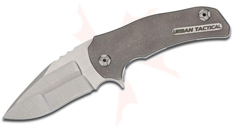 Mikkel Willumsen Custom CWC Flipper 3.375 inch CPM154 Two-Tone Compound Blade, Dark Stonewashed Titanium Handles with Green Accents