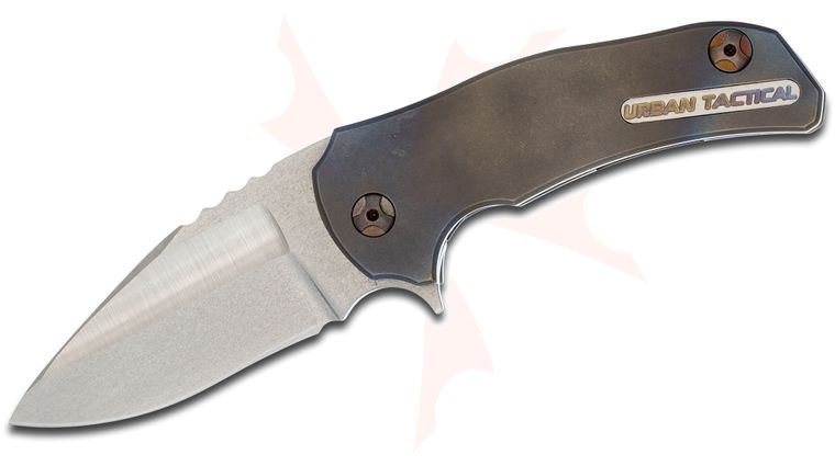 Mikkel Willumsen Custom CWC Flipper 3.375 inch CPM154 Two-Tone Compound Blade, Rainbow Titanium Handles