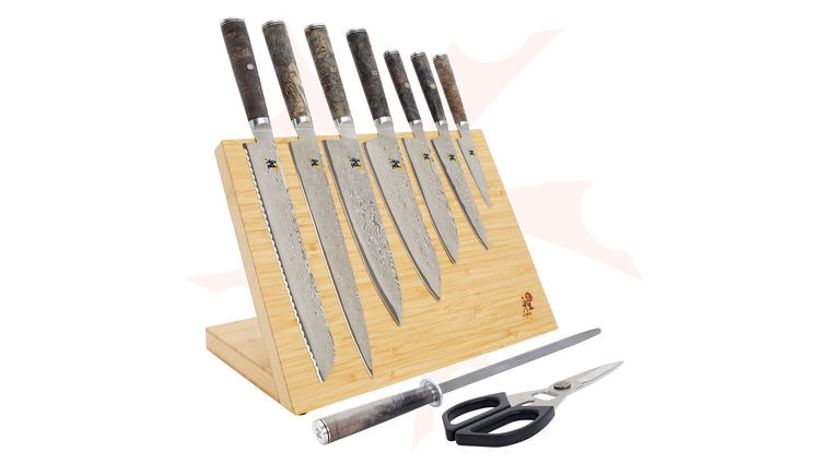 Zwilling J.A. Henckels Miyabi Black 5000MCD67 10 Piece Magnetic Block Set, Big Leaf Maple Burl Wood Handles