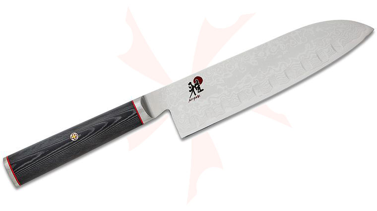 Zwilling J.A. Henckels Miyabi Kaizen 7 inch Santoku Knife, Hollow Edge, VG10 (CMV60) Damascus Blade, Micarta Handle