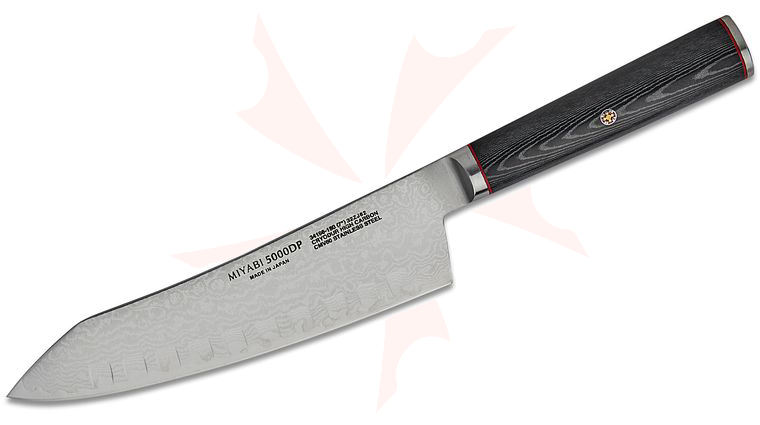 Zwilling J.A. Henckels Miyabi Kaizen 7 inch Hollow Edge Rocking Santoku Damascus Blade, Micarta Handle