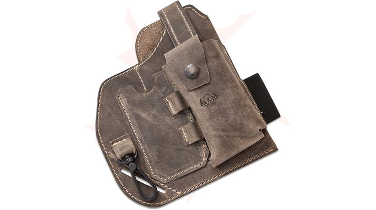 MKM Vegetable-Tanned Leather EDC Belt Organizer, Gray/White