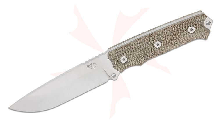 MKM Base Camp Fixed Blade Knife 4.81 inch Niolox Stonewashed Drop Point Blade, Green Canvas Micarta Handles, Kydex Sheath