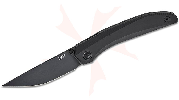 MKM Viper Detonario Liner Lock Front Flipper Knife 3.31 inch M390 Black PVD Modified Straight Back Blade, Milled Black Aluminum Handles