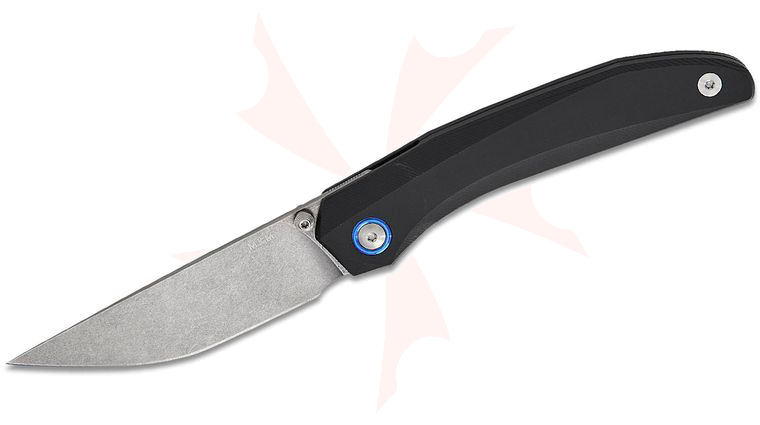 MKM Viper Detonario Liner Lock Front Flipper Knife 3.31 inch M390 Stonewashed Modified Straight Back Blade, Milled Black Aluminum Handles