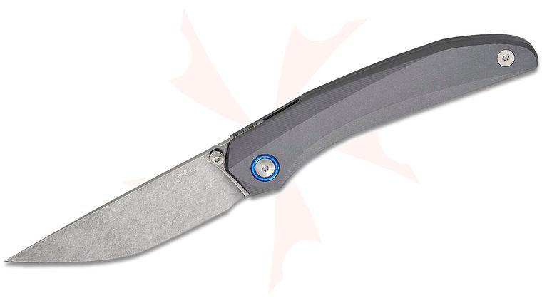 MKM Viper Detonario Liner Lock Front Flipper Knife 3.31 inch M390 Stonewashed Modified Straight Back Blade, Milled Gray Aluminum Handles