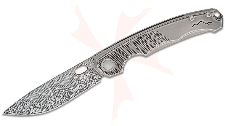 MKM Viper Knives Jesper Voxnaes Limited Edition Eclipse Frame Lock Flipper Knife 3.19 inch Fafnir Damasteel Drop Point Blade, Stonewashed Titanium Handles with Engraved Titanium Onlays
