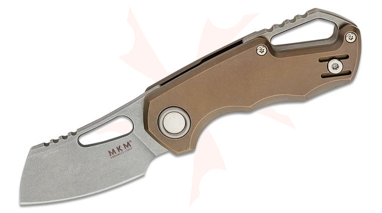 MKM FOX Knives Jesper Voxnaes Isonzo Flipper Knife 2.25 inch M390 Stonewashed Cleaver Blade, Bronze Titanium Handles