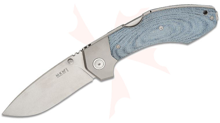 MKM Tommaso Rumici Hero Lockback Folding Knife 3.46 inch M390 Stonewashed Drop Point Blade, Denim Canvas Micarta Handles with Titanium Bolsters