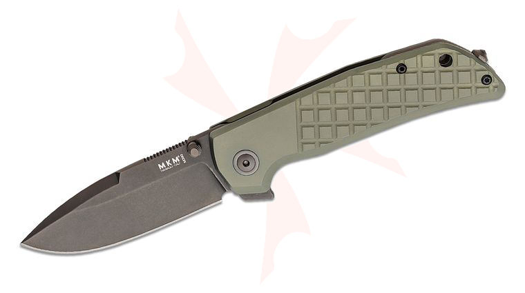 MKM Knives Bob Terzuola Maximo Flipper Knife 3.23 inch M390 Black Blade, Green Machined Titanium Handles
