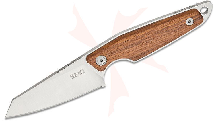 MKM Knives Jesper Voxnaes Makro 2 Fixed Blade 2.91 inch M390 Stonewashed Sheepsfoot Blade, Santos Wood Handles, Leather Sheath