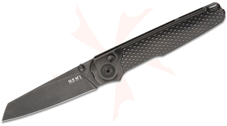 MKM LionSteel Simone Tonolli Miura Button Lock Folding Knife 2.72 inch M390 Black Stonewashed Reverse Tanto Blade, Black 3D Machined Integral Titanium Handles