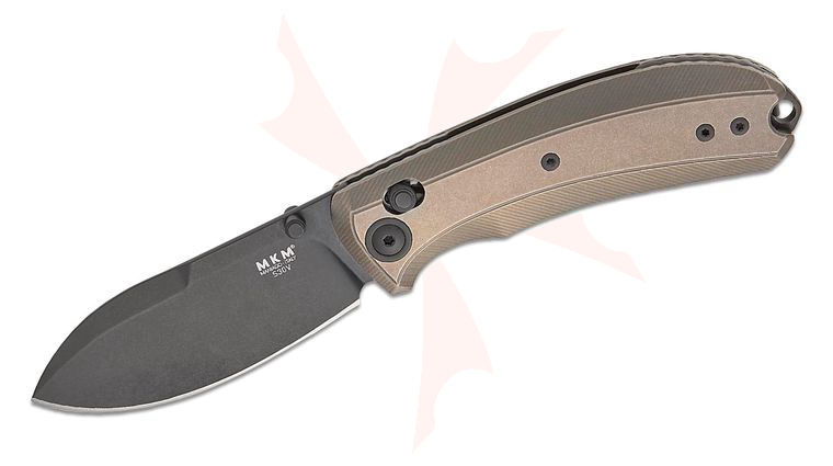 MKM Knives DCA Bolero Crossbar Lock Folding Knife 3 inch S30V Black Stonewashed Nessmuk Blade, Milled Bronze Titanium Handles