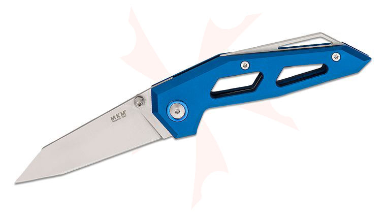 MKM Graciut Edge Liner Folding Knife 2.95 inch Elmax Satin Reverse Tanto Blade, Blue Aluminum Handles