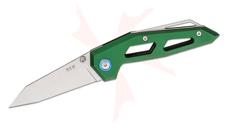 MKM Graciut Edge Liner Folding Knife 2.95 inch Elmax Satin Reverse Tanto Blade, Green Aluminum Handles