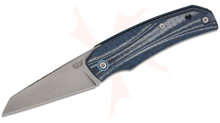 MKM Ice Liner Lock Front Flipper Knife 2.63 inch CPM-MagnaCut Stonewashed Reverse Tanto Blade, Denim Canvas Micarta Handles