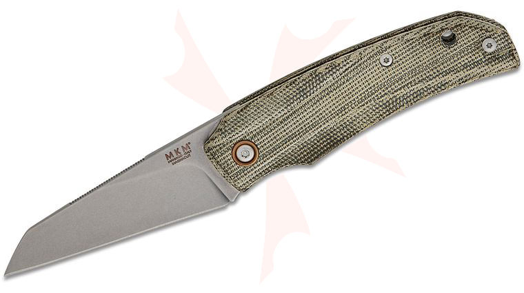 MKM Ice Liner Lock Front Flipper Knife 2.63 inch CPM-MagnaCut Stonewashed Reverse Tanto Blade, Green Canvas Micarta Handles