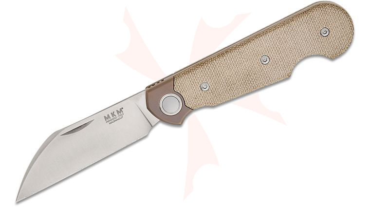 MKM Knives Jesper Voxnaes Jaques Slipjoint Folding Knife 2.69 inch CPM-MagnaCut Satin Wharncliffe Blade, Green Canvas Micarta Handles with Bronze Titanium Bolsters