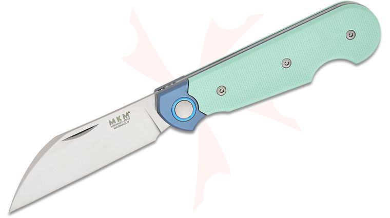 MKM Knives Jesper Voxnaes Jaques Slipjoint Folding Knife 2.69 inch CPM-MagnaCut Satin Wharncliffe Blade, Tiffany Blue G10 Handles with Blue Titanium Bolsters