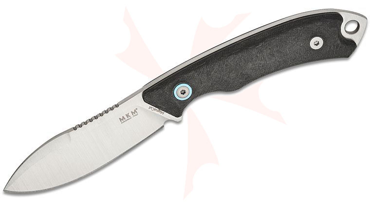 MKM Knives DCA Pocket Tango 1 Fixed Blade 2.91 inch MagnaCut Satin Nessmuk Blade, Marbled Carbon Fiber Handles, Leather Sheath