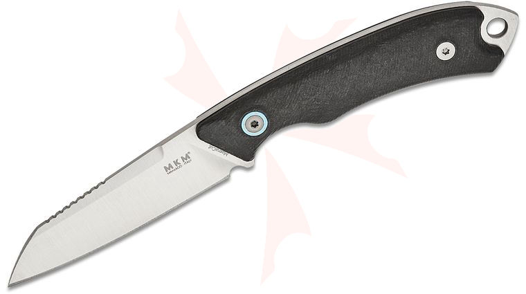 MKM Knives DCA Pocket Tango 2 Fixed Blade 2.91 inch MagnaCut Satin Reverse Tanto Blade, Marbled Carbon Fiber Handles, Leather Sheath