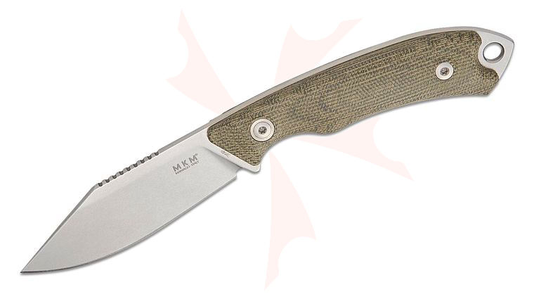 MKM Knives DCA Pocket Tango 4 Fixed Blade Knife 2.91 inch Elmax Stonewashed Clip Point Blade, Green Canvas Micarta Handles, Magnetic Leather Sheath