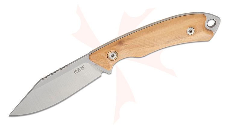 MKM Knives DCA Pocket Tango 4 Fixed Blade Knife 2.91 inch Elmax Satin Clip Point Blade, Olive Wood Handles, Magnetic Leather Sheath