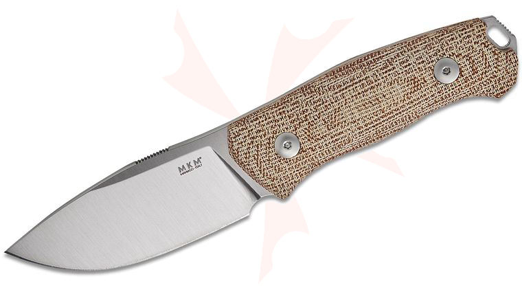 MKM Knives Jesper Voxnaes Small Lov Fixed Blade Knife 2.91 inch M390 Satin Drop Point Blade, Natural Canvas Micarta Handles, Leather Sheath