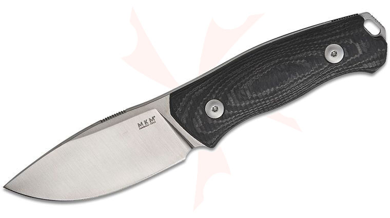 MKM Knives Jesper Voxnaes Small Lov Fixed Blade Knife 2.91 inch M390 Satin Drop Point Blade, 3D Marbled Carbon Fiber Handles, Leather Sheath