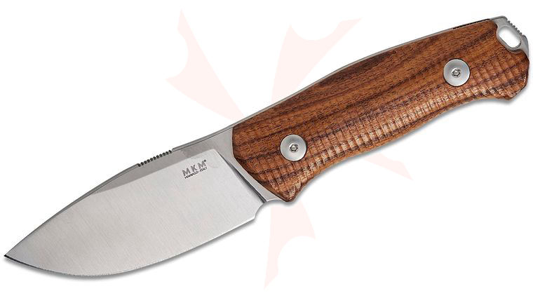 MKM Knives Jesper Voxnaes Small Lov Fixed Blade Knife 2.91 inch M390 Satin Drop Point Blade, Santos Wood Handles, Leather Sheath