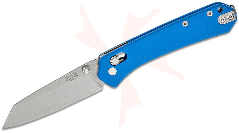 MKM Ben Petersen Yipper Crossbar Lock Folding Knife 2.83 inch CPM-MagnaCut Stonewashed Sheepsfoot Blade, Blue G10 Handles