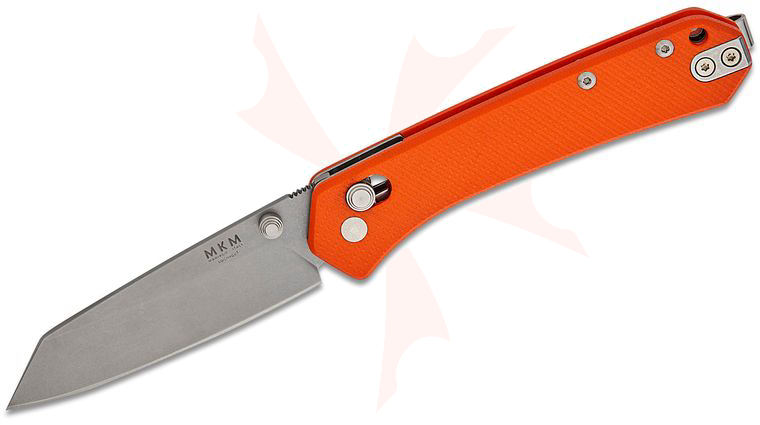 MKM Ben Petersen Yipper Crossbar Lock Folding Knife 2.83 inch CPM-MagnaCut Stonewashed Sheepsfoot Blade, Orange G10 Handles